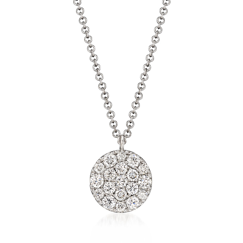 Gabriel Designs 14kt white gold pave diamond disc necklace with chain and round pendant
