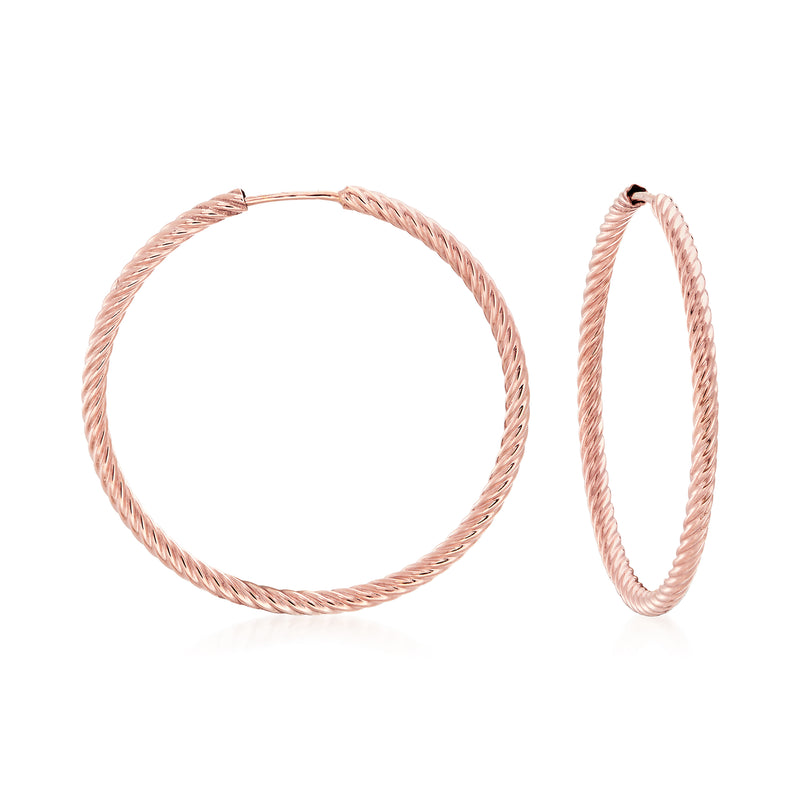 14kt rose gold twisted hoop earrings, rope-twist design