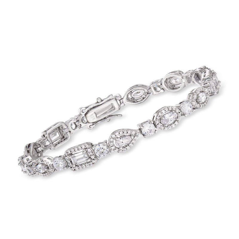 Sterling silver CZ bracelet with multi-shaped oval and baguette stones