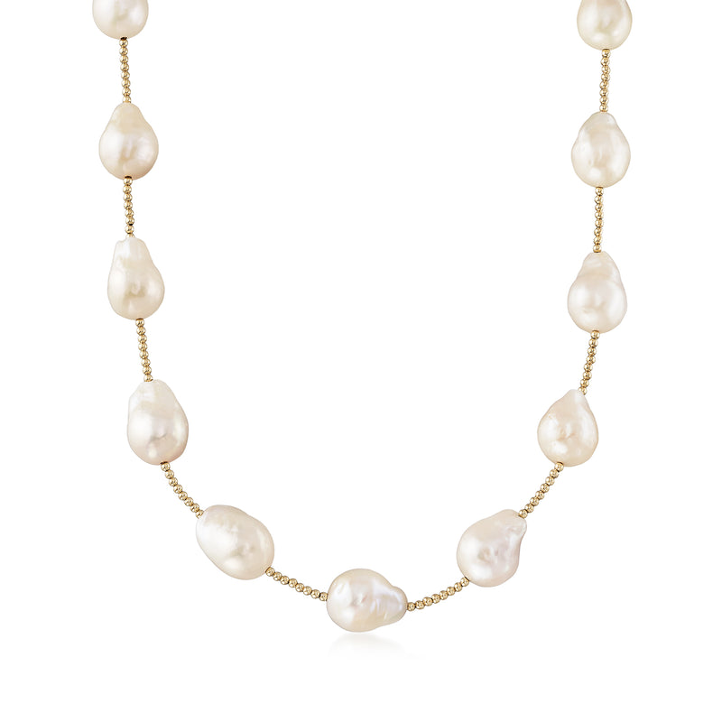14kt yellow gold baroque pearl necklace with 11–14mm cultured pearls