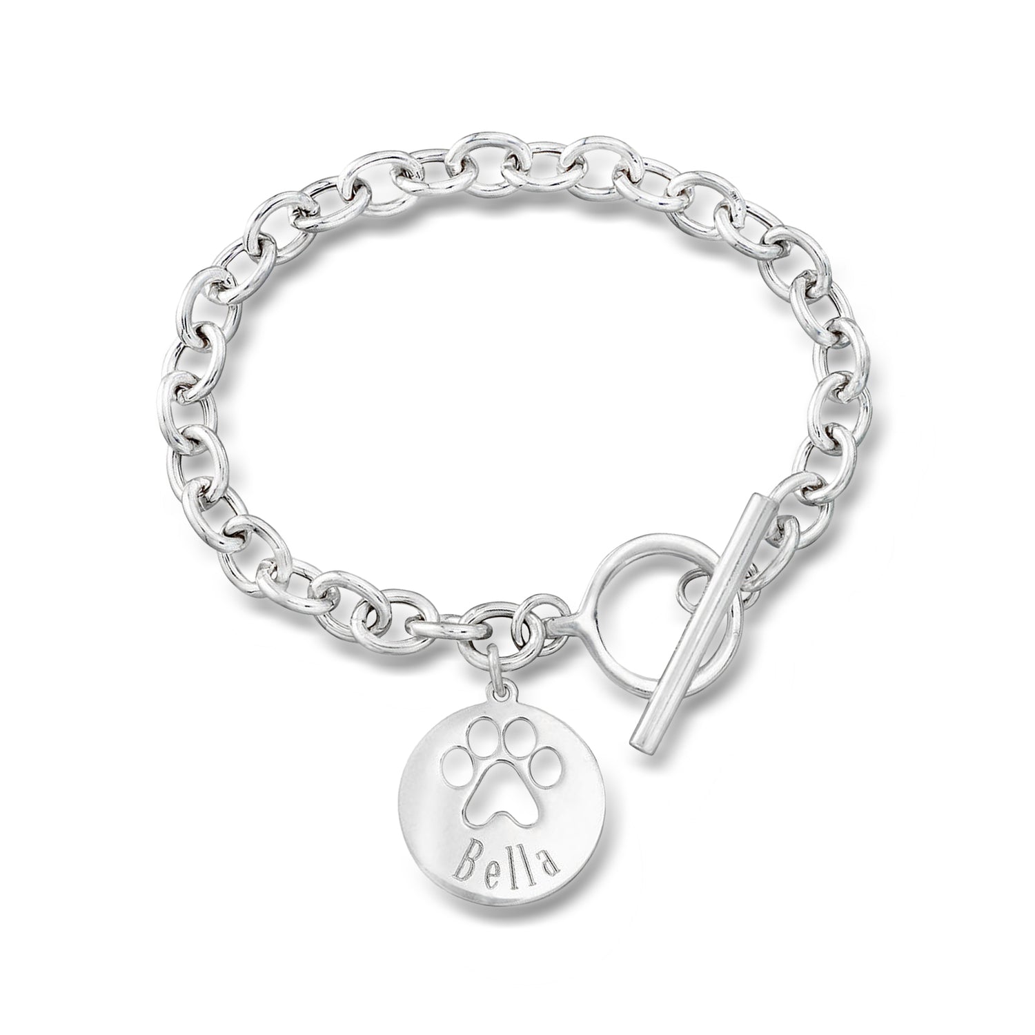 Sterling Silver Personalized Paw Print Cut-Out Charm Bracelet