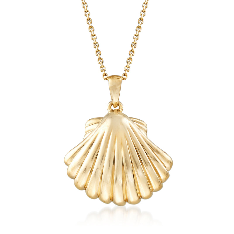 14kt yellow gold seashell pendant necklace, scalloped shell charm