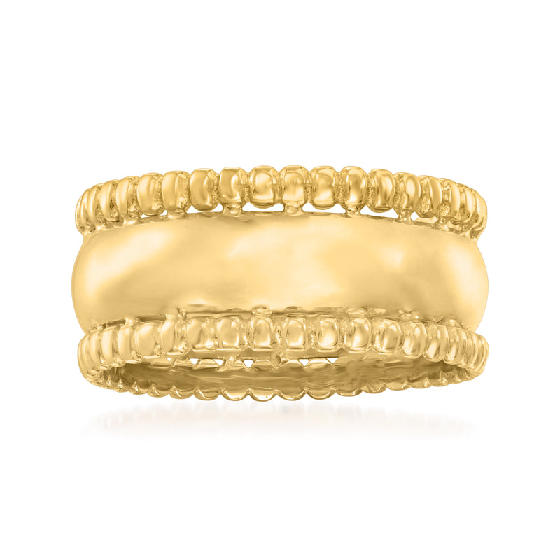 14kt yellow gold beaded-edge ring with smooth band and raised bead trim