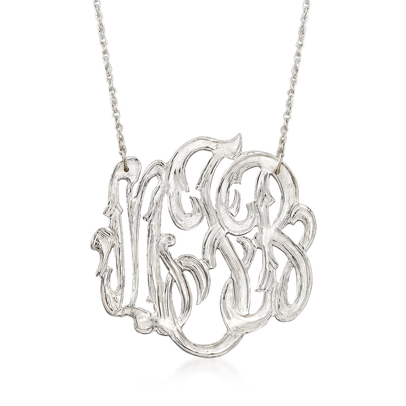 Sterling silver open-script monogram necklace with round pendant and chain