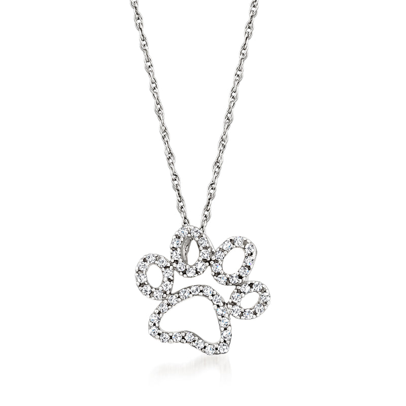 Diamond paw print pendant necklace in 14kt white gold with sparkling stones