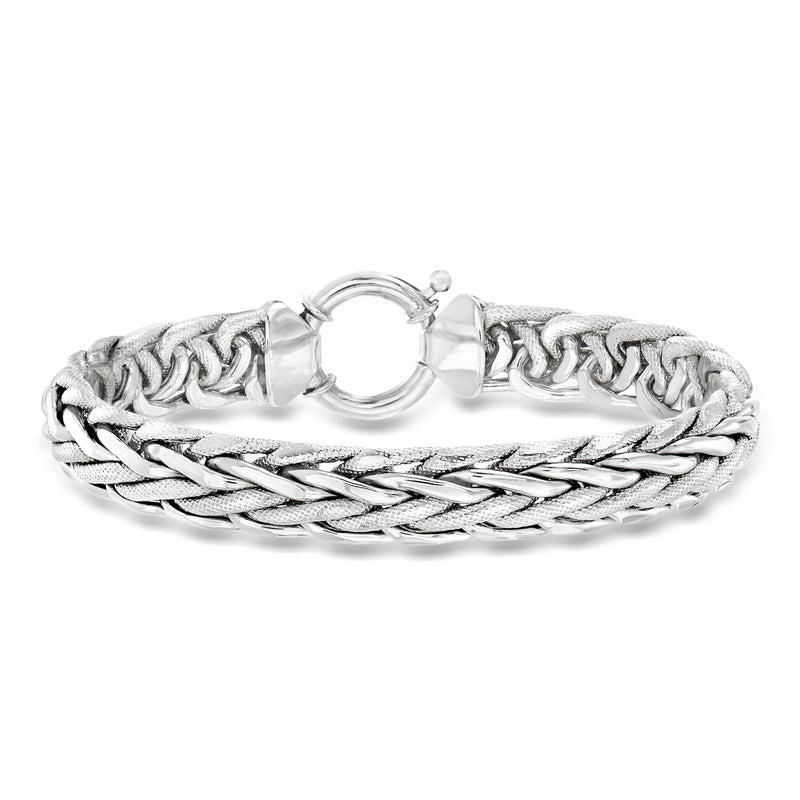 Sterling silver wheat-link chain bracelet with round clasp