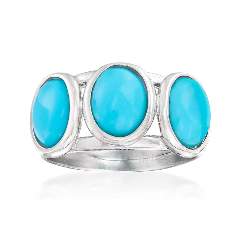 Italian turquoise ring in sterling silver with three oval turquoise stones