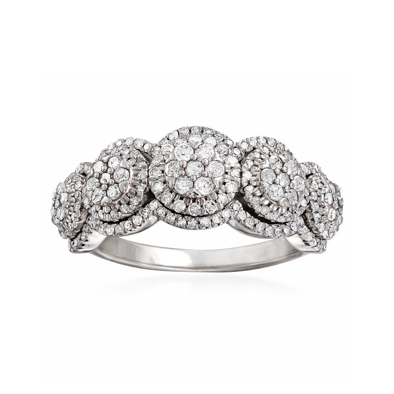 Sterling silver diamond circle cluster ring with round-cut stones