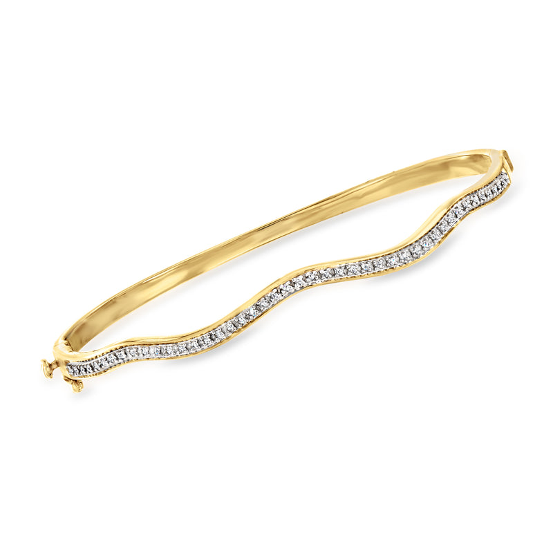 Wave bangle bracelet in 18kt gold over sterling with diamond accents