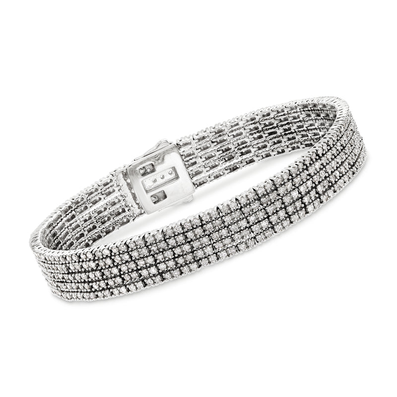 Five-strand diamond tennis bracelet in 14kt white gold with square clasp