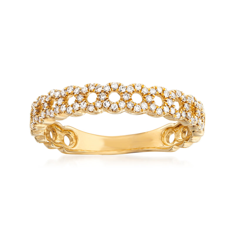 14kt yellow gold diamond multi-circle ring with round stone row