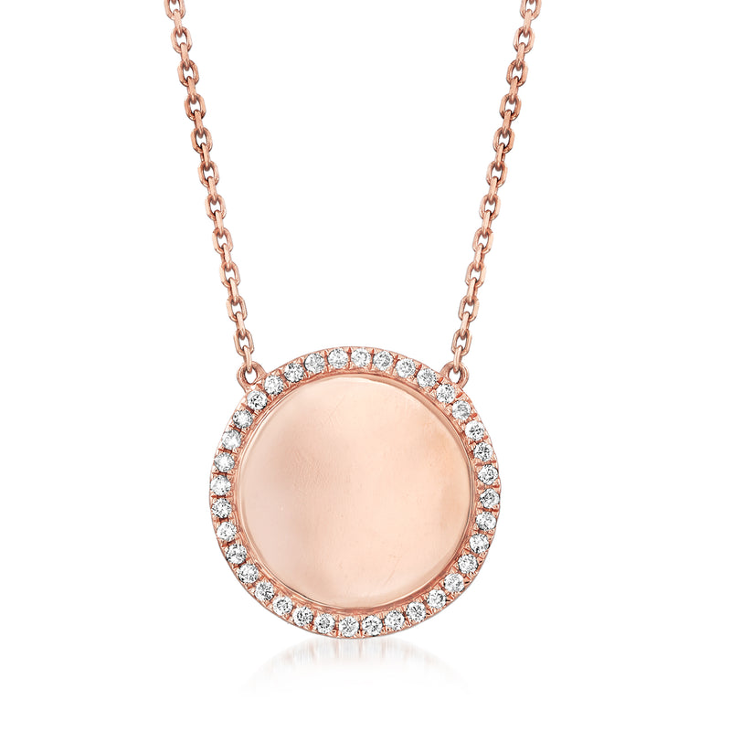 Diamond circle necklace in 14kt rose gold with pavé halo pendant