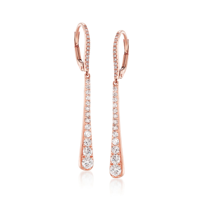 14kt rose gold graduated diamond drop leverback earrings
