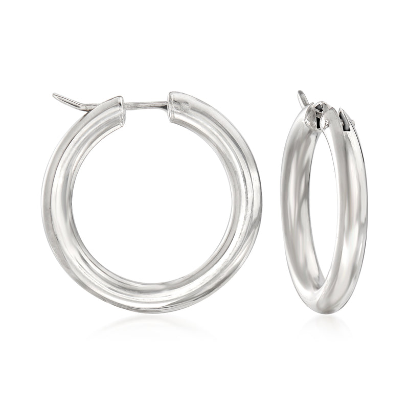 Sterling silver hoop earrings, round 3mm, hinge clasp closure