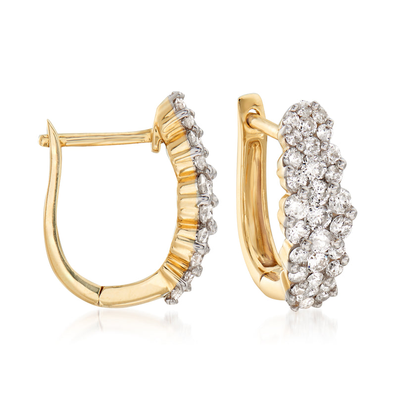 14kt yellow gold diamond huggie hoop earrings with pavé-set stones