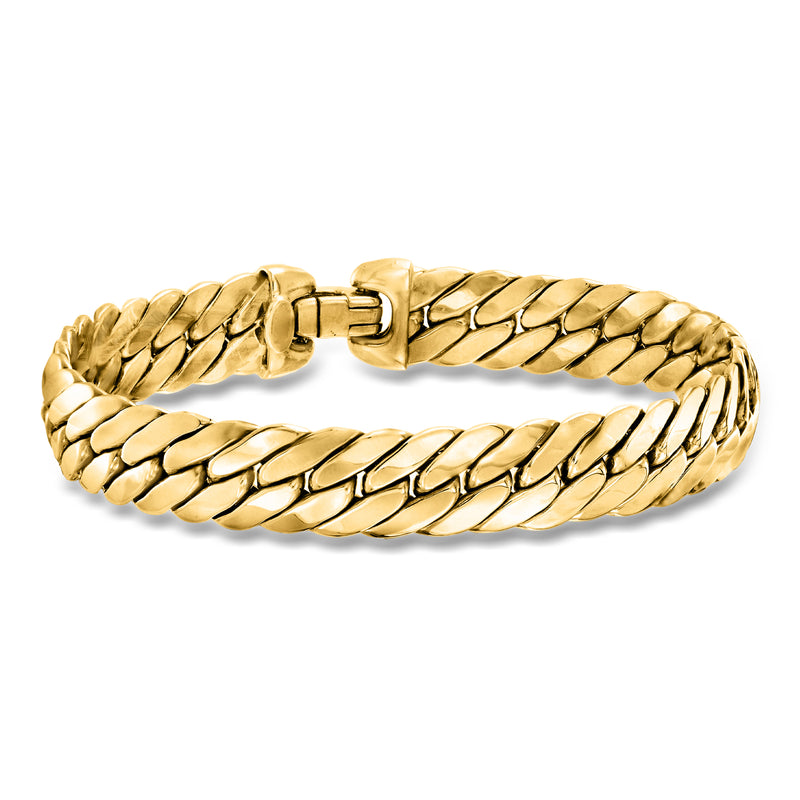 14kt yellow gold Cuban-link bracelet with secure box clasp, polished chain links