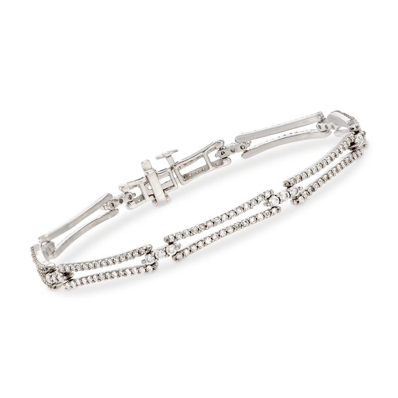 14kt white gold diamond bracelet with geometric clasp and double-row sparkle stones