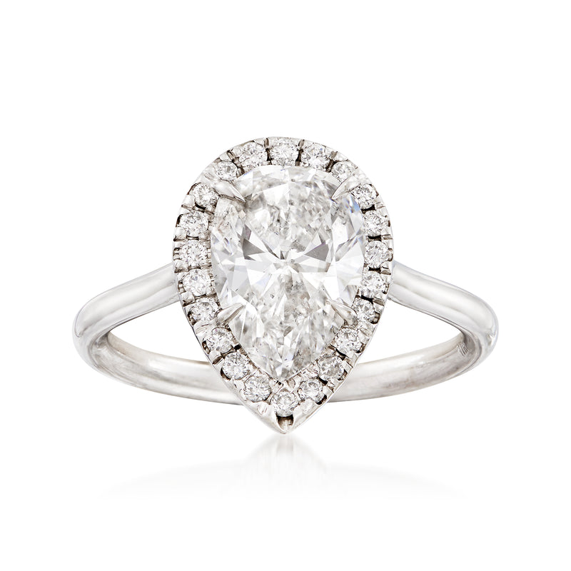 Pear diamond halo ring in 18kt white gold