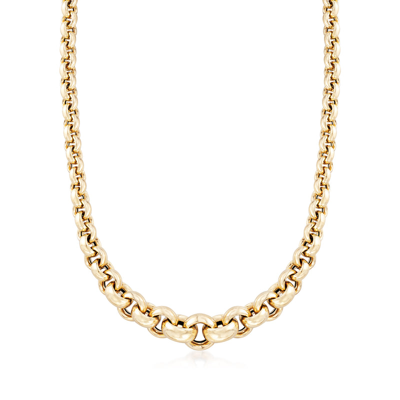 14kt yellow gold graduated round-link chain necklace with polished links