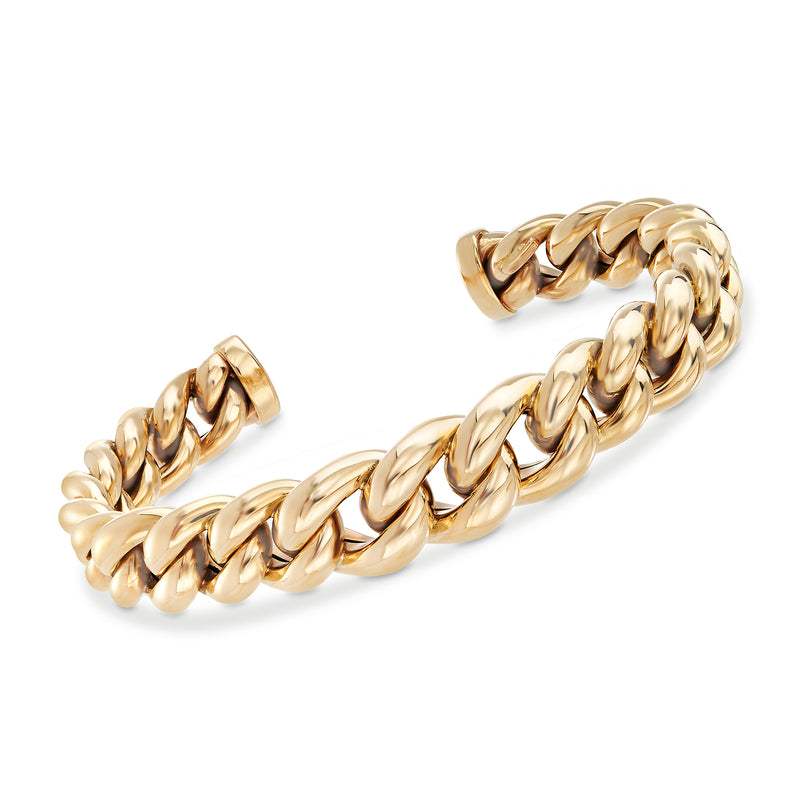 Italian 14k yellow gold graduated link cuff bracelet with chunky oval links