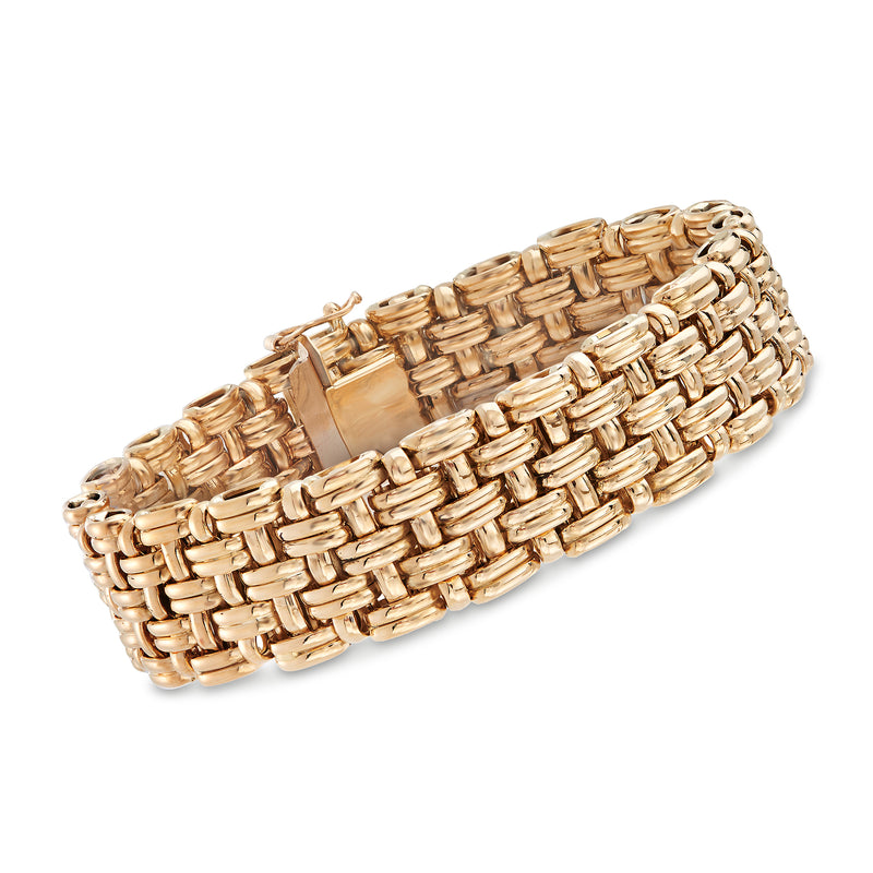 14kt yellow gold basketweave bracelet with wide woven link design