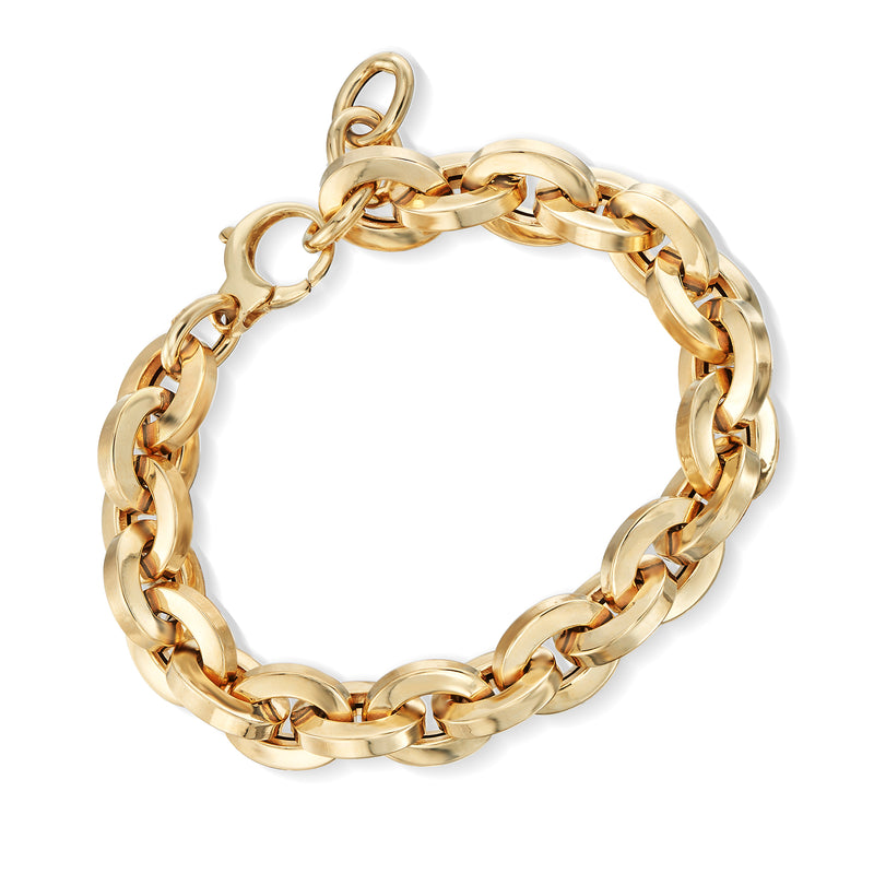 14kt yellow gold oval link bracelet with polished chain links