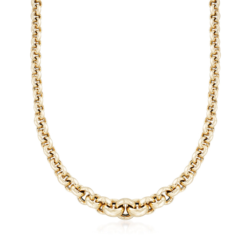 14kt yellow gold graduated link necklace with polished interlocking chain links