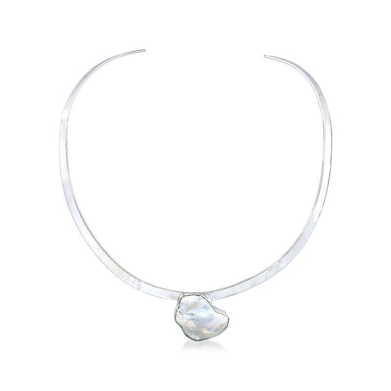 Sterling silver pearl collar necklace with semi-baroque cultured pearl drop pendant