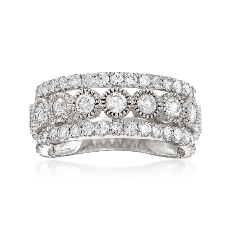 Triple-row round diamond frame ring in 14kt white gold