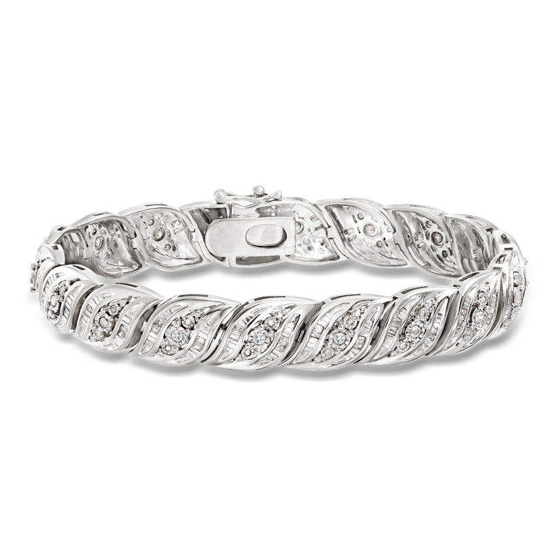 Sterling silver diamond bracelet with twisted leaf links