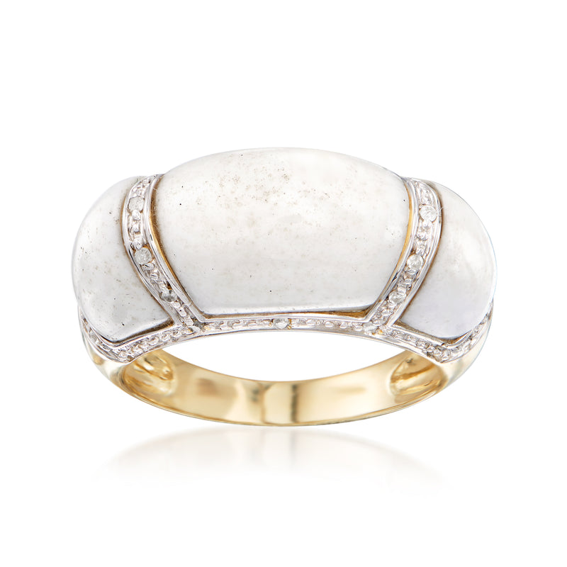 Oval white agate cabochon ring in 14kt yellow gold with diamond accents