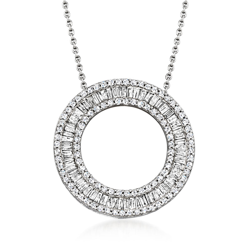 Sterling silver diamond circle pendant necklace with round halo stones, ring-shaped design