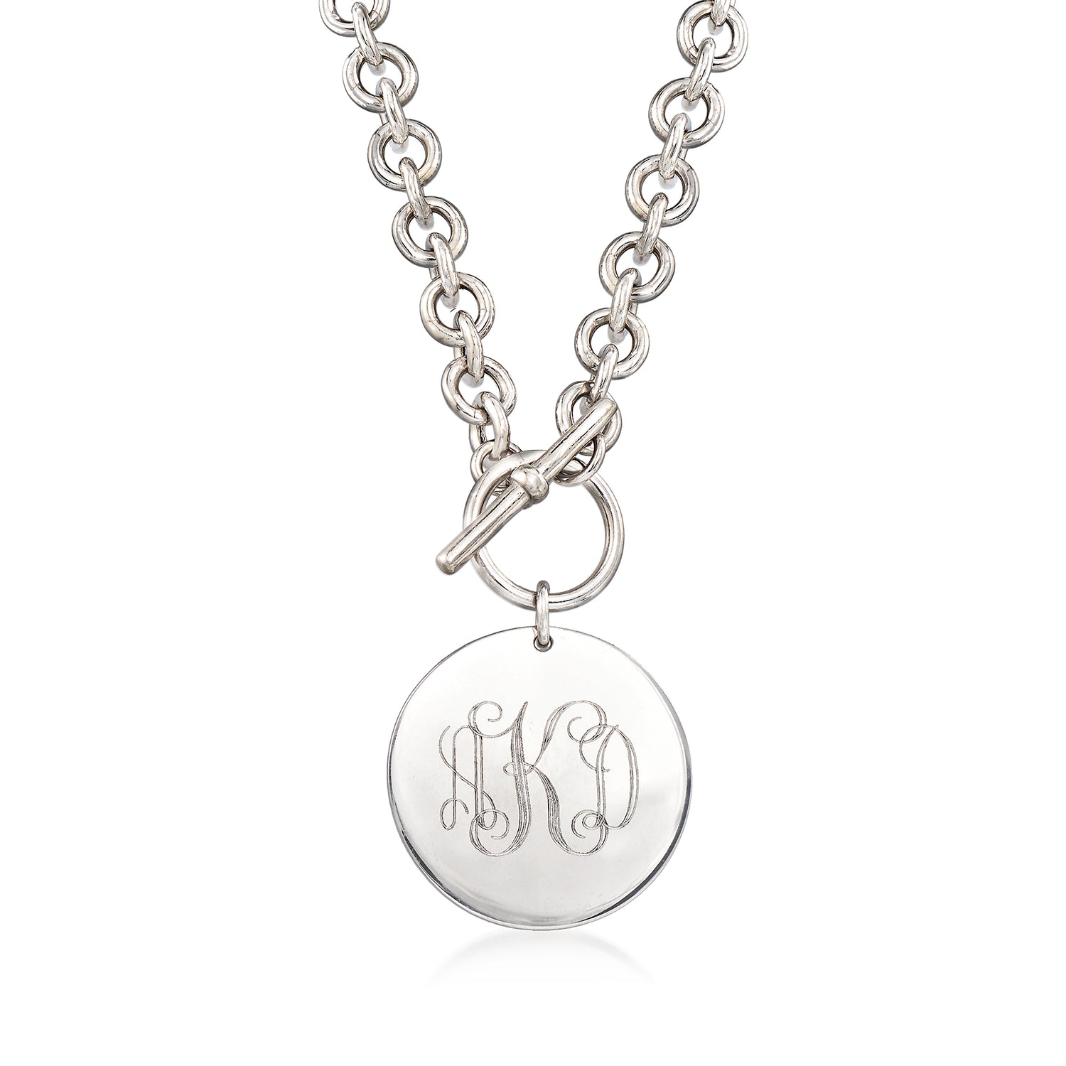 Italian Sterling Silver Personalized Disc Toggle Necklace