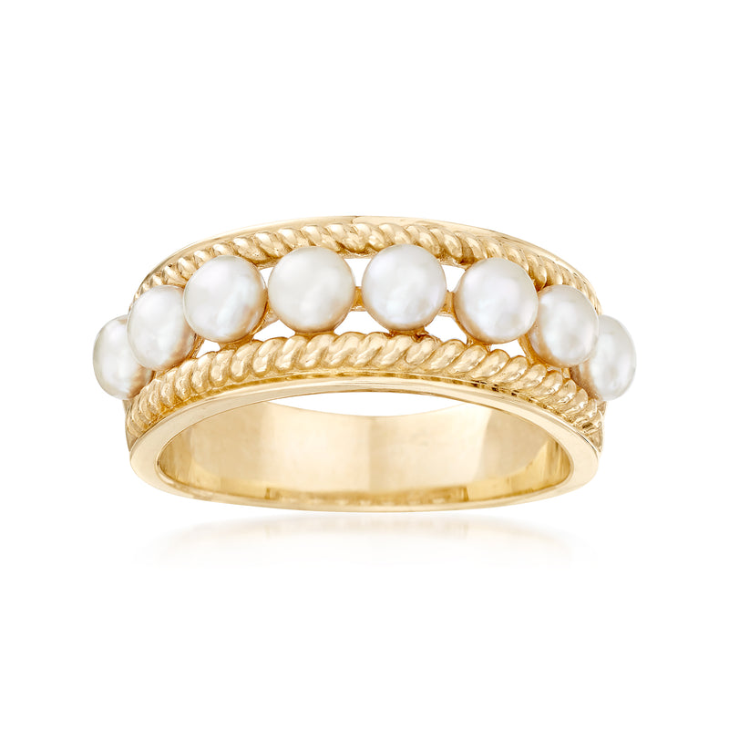 14kt yellow gold cultured pearl ring with white bezel-set pearls