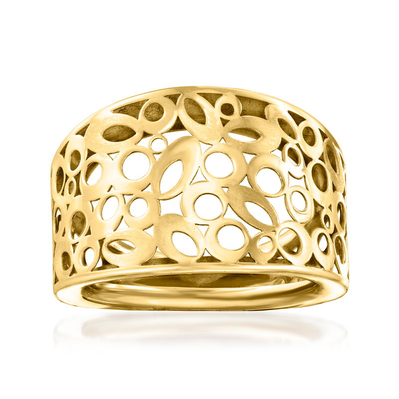 14kt yellow gold dome cut-out ring with ornate circular openwork design
