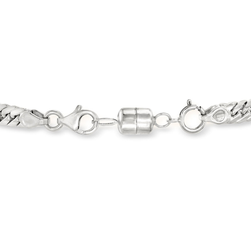 Magnetic barrel clasp converter with chain-link rings on both ends, white gold tone