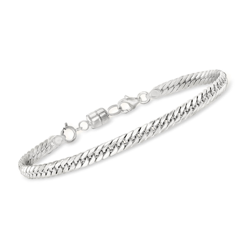 Braided chain bracelet extender with magnetic barrel clasp and round end rings