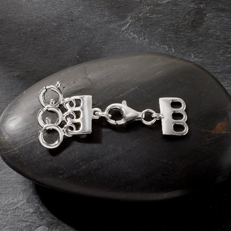 Sterling silver layering clasp on stone with circular links and letter B charm
