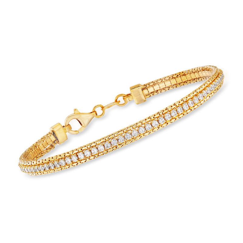 Gold over sterling CZ tennis bracelet with double row stones and lobster clasp