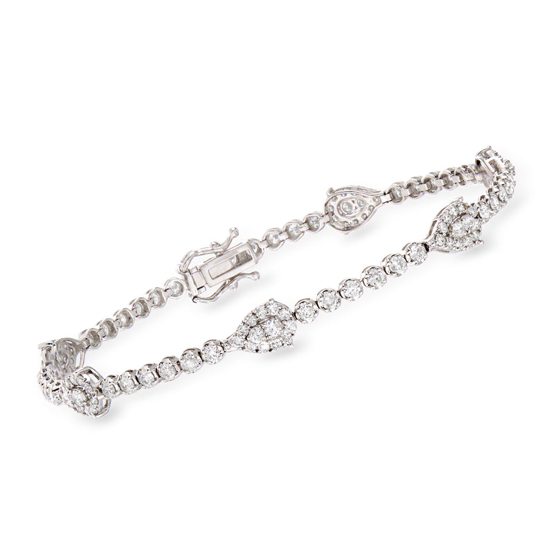 14kt white gold diamond station bracelet with round stones and box clasp