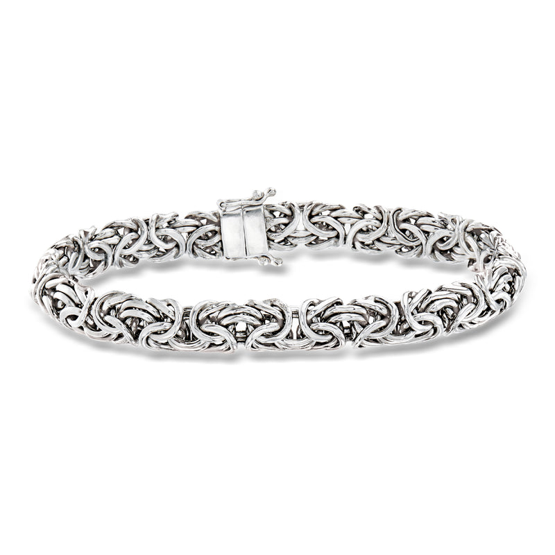 Sterling silver Byzantine chain bracelet with magnetic clasp and textured links