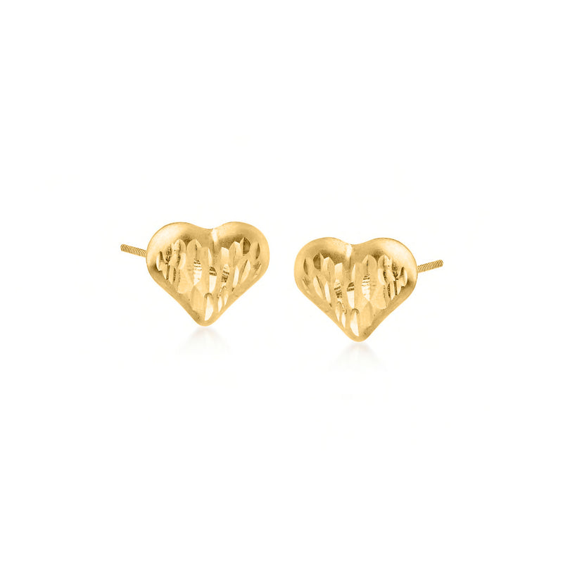 14kt yellow gold diamond-cut heart stud earrings for children