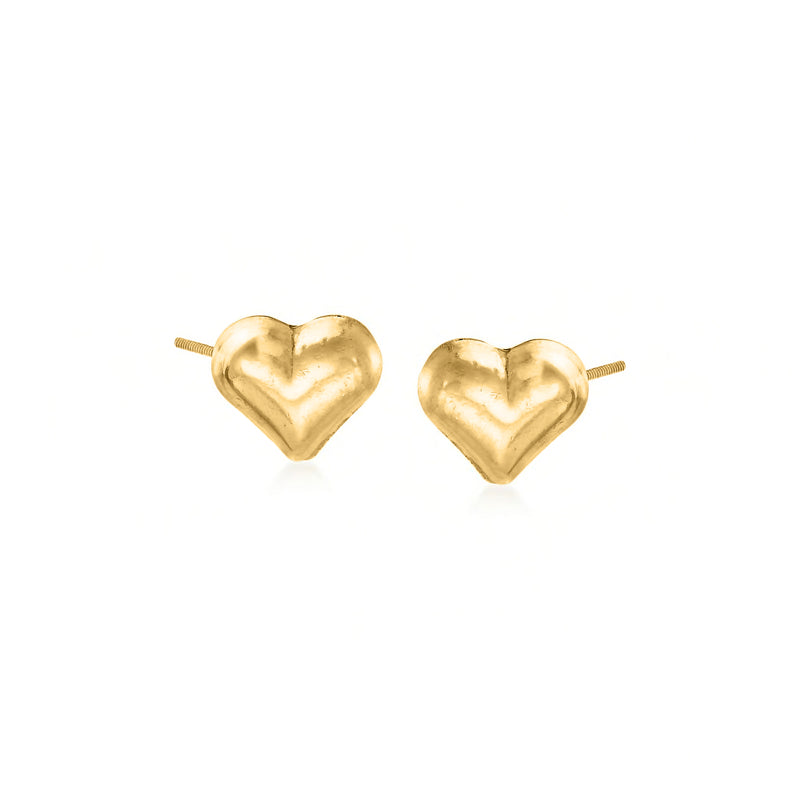 14kt yellow gold heart stud earrings with post backs, child size
