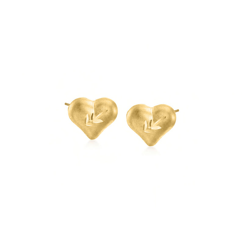 14kt yellow gold heart stud earrings, polished small hearts