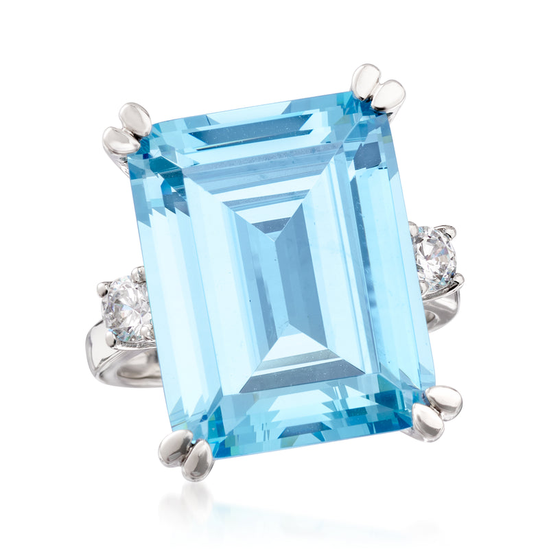 17.00 Carat Simulated Aquamarine Ring with .30 ct. t.w. CZs in Sterling Silver