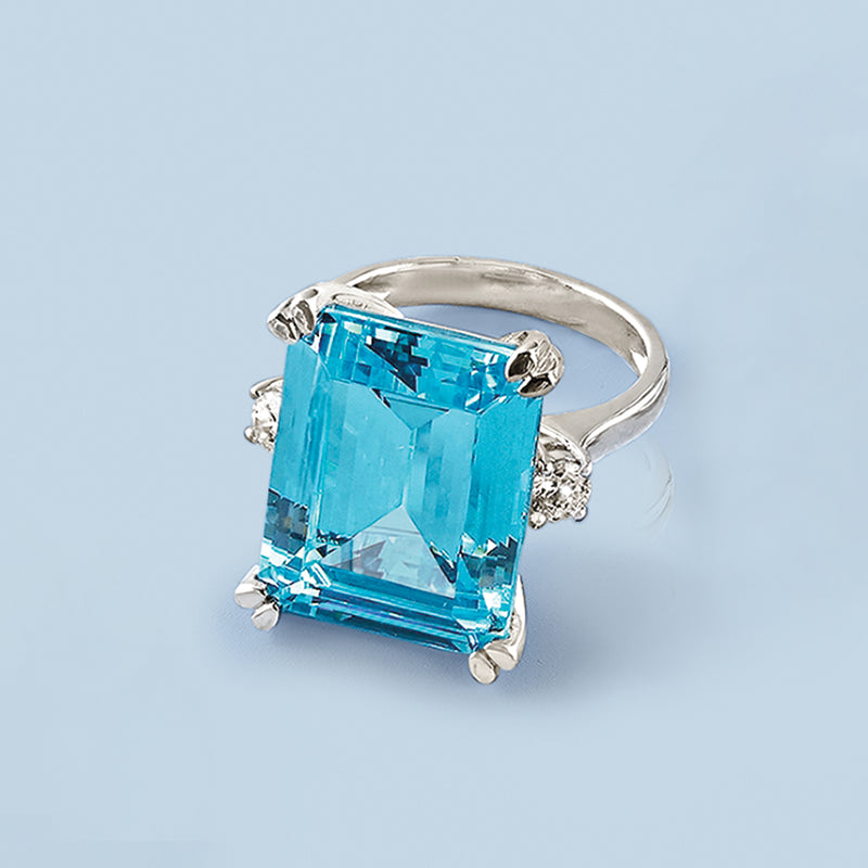 17.00 Carat Simulated Aquamarine Ring with .30 ct. t.w. CZs in Sterling Silver