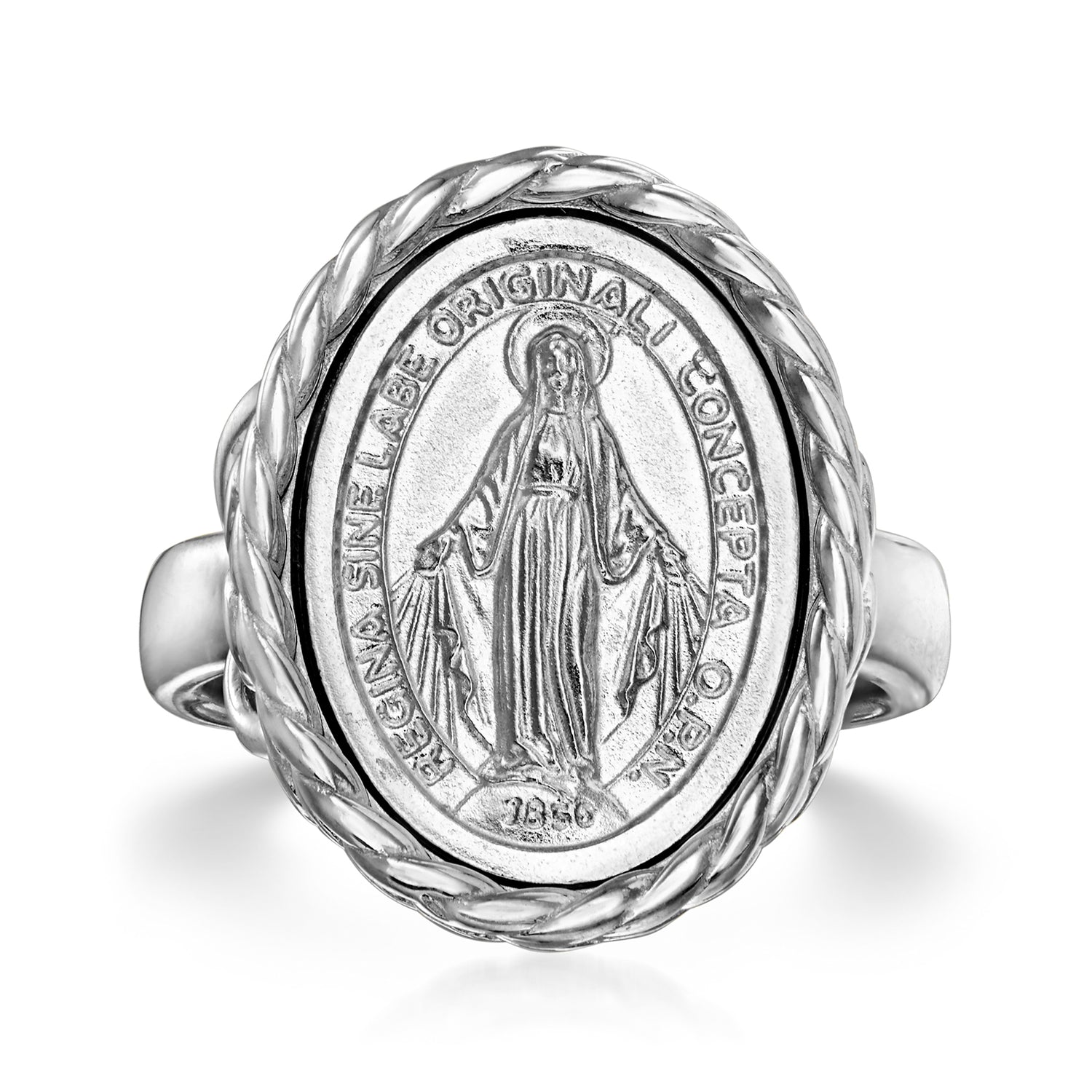 Italian Sterling Silver Miraculous Medal Oval Ring