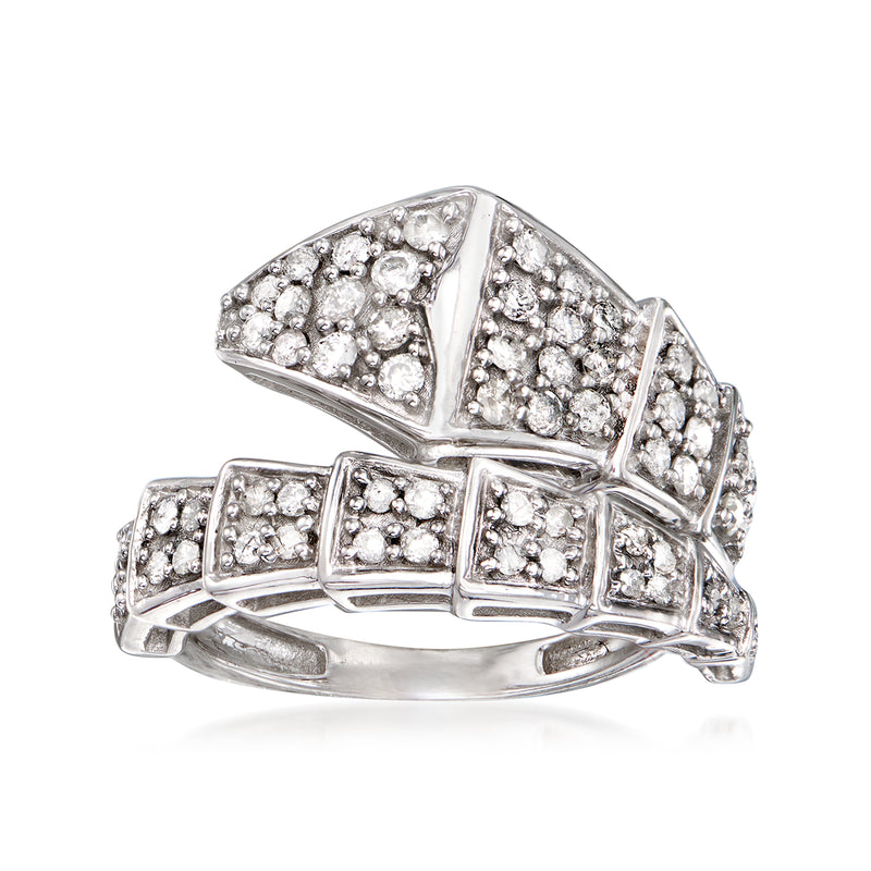 Diamond bypass ring in sterling silver with pavé-set stones