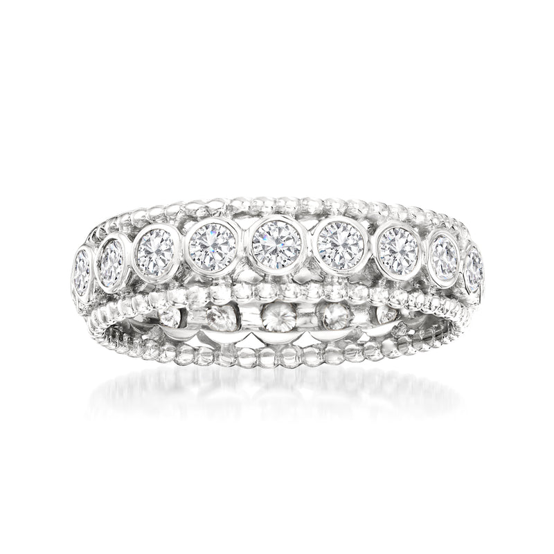 14k white gold diamond eternity band with round bezel-set diamonds