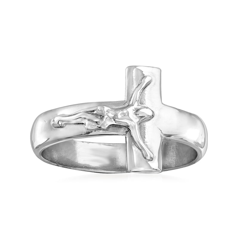 Sterling silver crucifix ring with raised cross and sculpted corpus